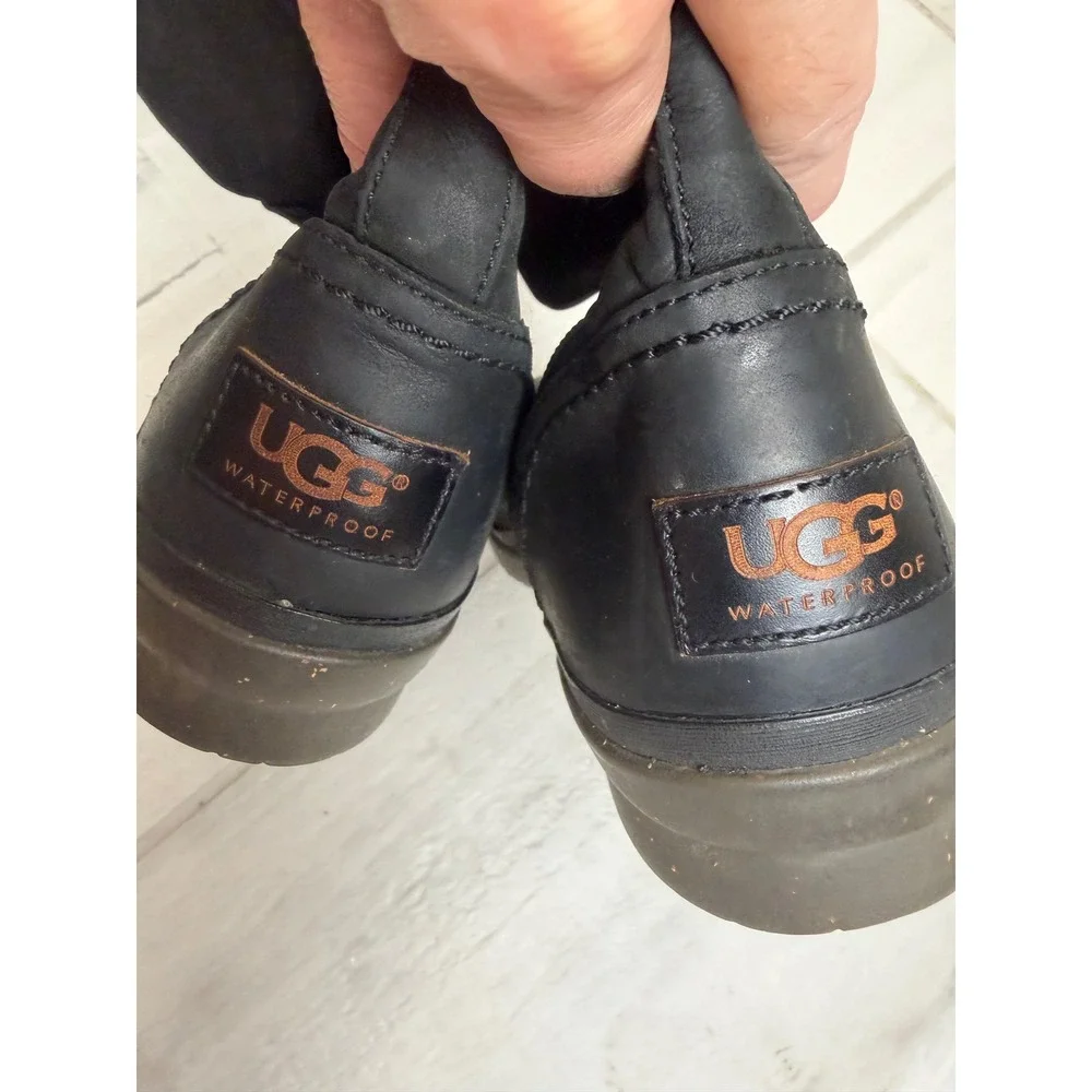 UGG Simmens Waterproof Tall Black Leather Suede Boots 1008438 Womens 9